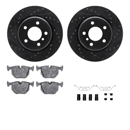Rear - Dynamic Friction Company Brake Rotors - Drill/Slot - Black with Ceramic Brake Pads and Hardware Kit 8312-31053
